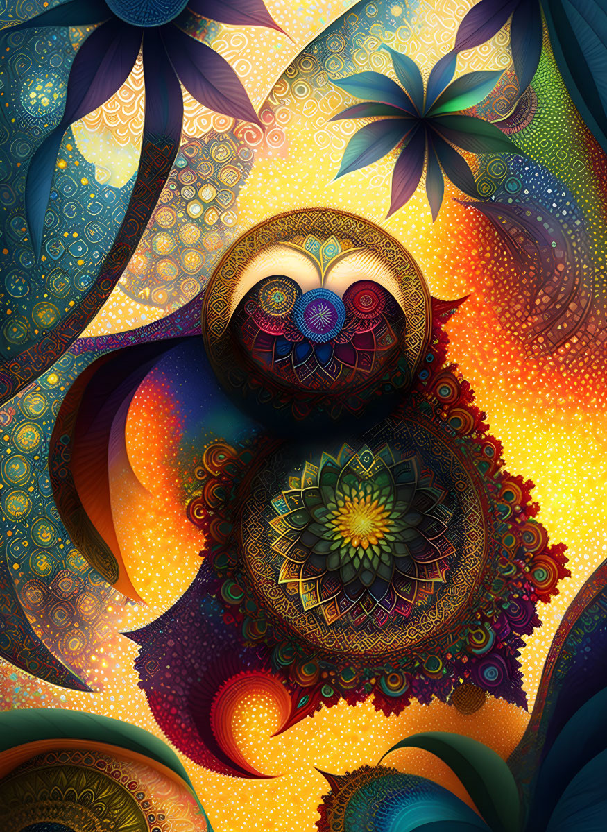 Colorful Psychedelic Floral Pattern Artwork with Abstract Shapes