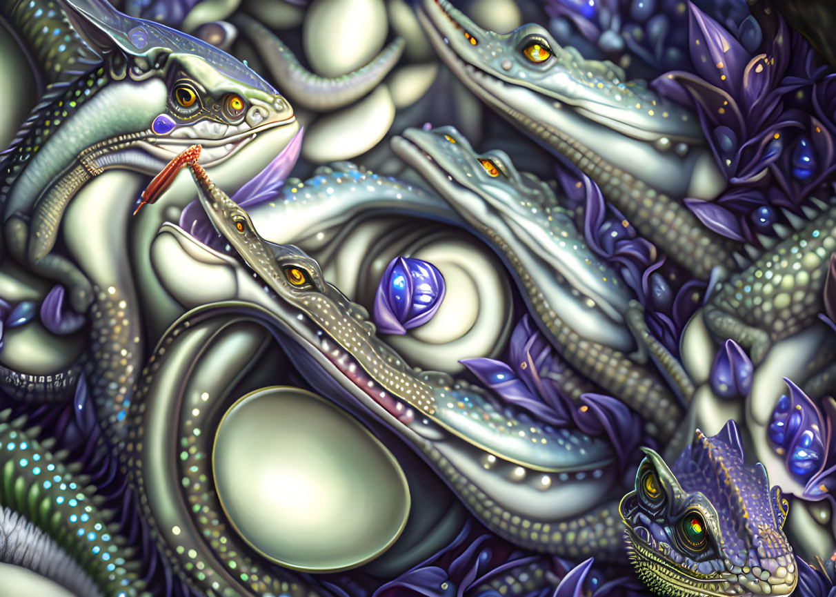 Fantastical reptiles in vibrant digital painting