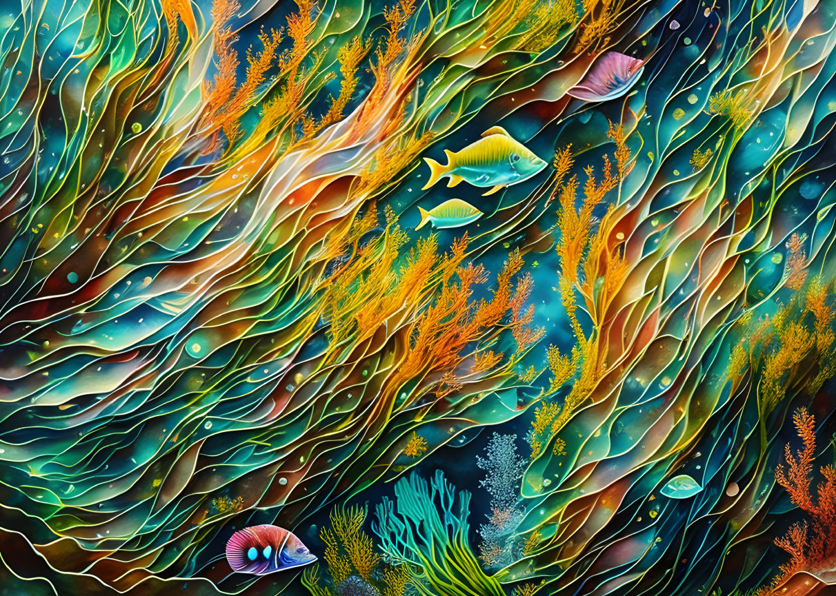 Colorful Underwater Scene with Stylized Fish and Coral