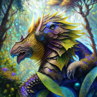 Vivid Digital Artwork: Majestic Dragon in Enchanted Forest