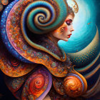 Colorful digital artwork of woman with cosmic jellyfish elements