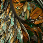 Vibrant Feather Pattern in Gold, Brown, Green, and Blue