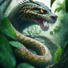 Colorful Artwork: Two Snakes in Lush Greenery