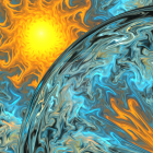 Blue and Orange Abstract Wavy Pattern Resembling Ocean Waves