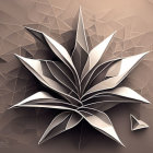 Stylized polygonal flower in beige tones with origami-like folds against geometric backdrop