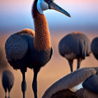 Vibrant bird artwork in desert landscape