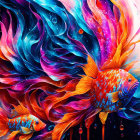 Colorful Wildlife and Floral Artwork with Wolf, Foxes, and Feline