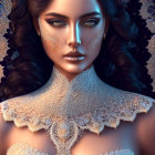 Digital Artwork: Woman with Striking Eyes and Lace Collar