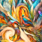 Abstract painting: Vibrant swirl patterns in warm & cool tones