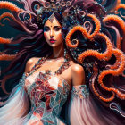 Colorful artwork of a woman with intricate curls and floral decorations