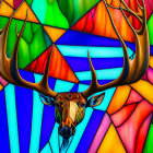 Vibrant Deer Artwork with Antlers on Colorful Background