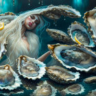 Woman in Yellow Blouse Surrounded by Oysters and Lemon Slices