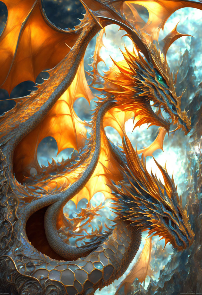 Golden dragon with detailed scales against icy backdrop