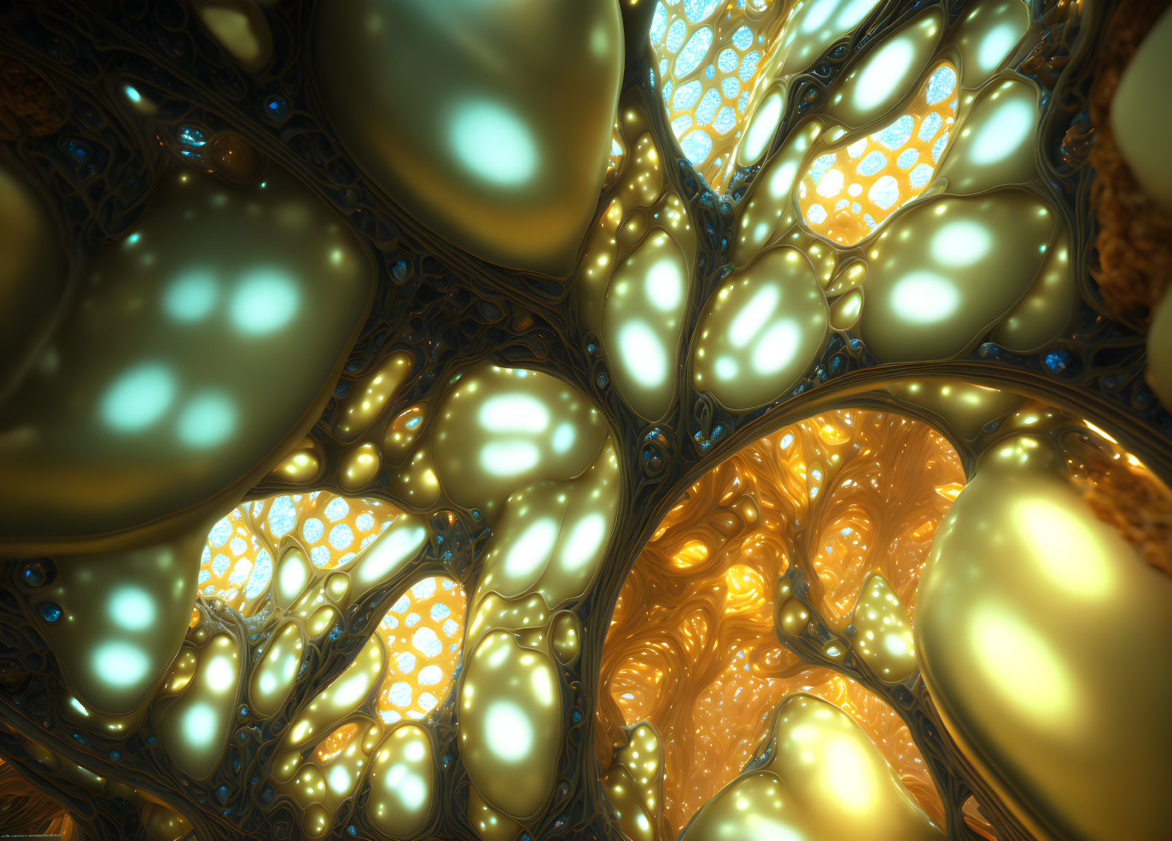 Intricate Blue and Gold Fractal Patterns