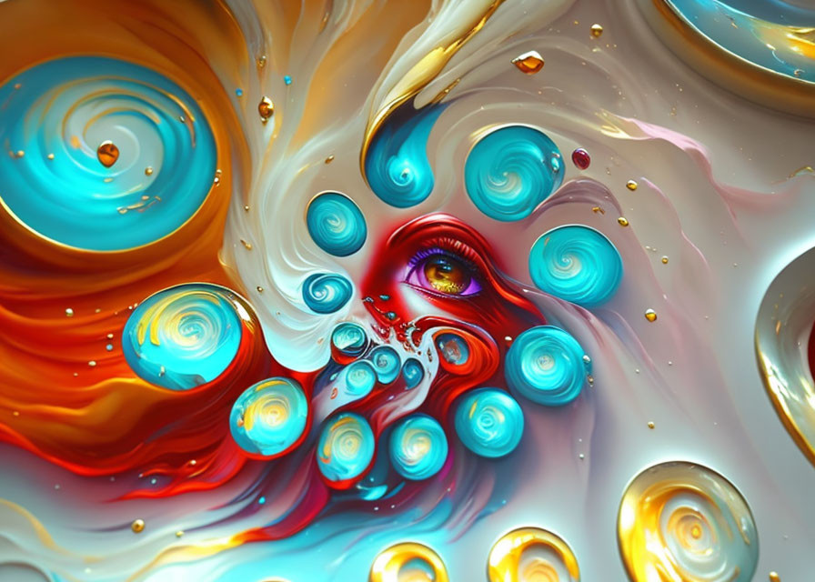 Colorful Abstract Art: Realistic Human Eye Surrounded by Swirling Patterns