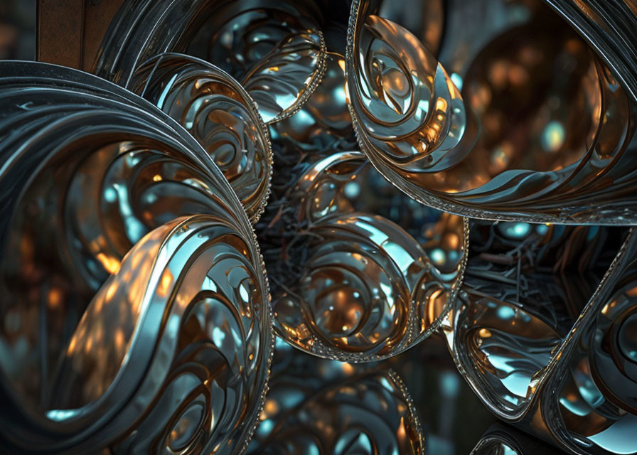 Intricate Metallic Sculpture with Swirling Patterns