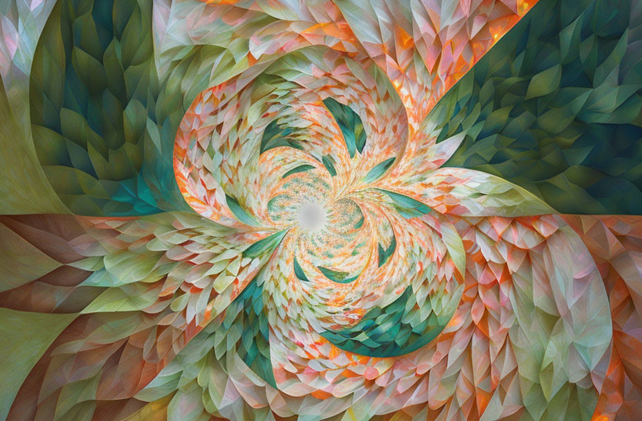 Colorful Green, Orange, and White Fractal Floral Vortex