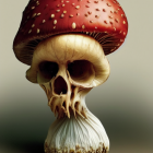 Surreal illustration: Skull with red & white mushroom cap