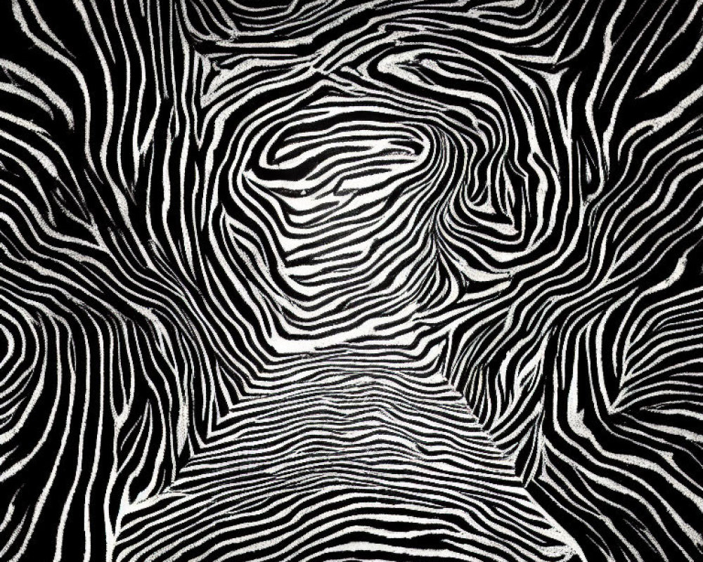 Monochrome abstract pattern of human face illusion with wavy lines