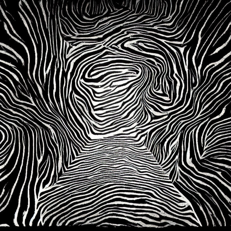 Monochrome abstract pattern of human face illusion with wavy lines