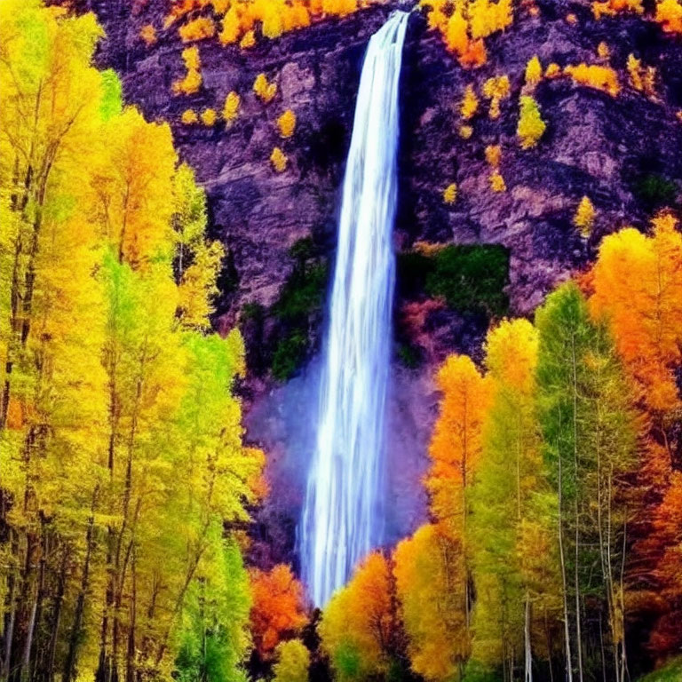 Autumn Waterfall Surrounded by Vibrant Foliage