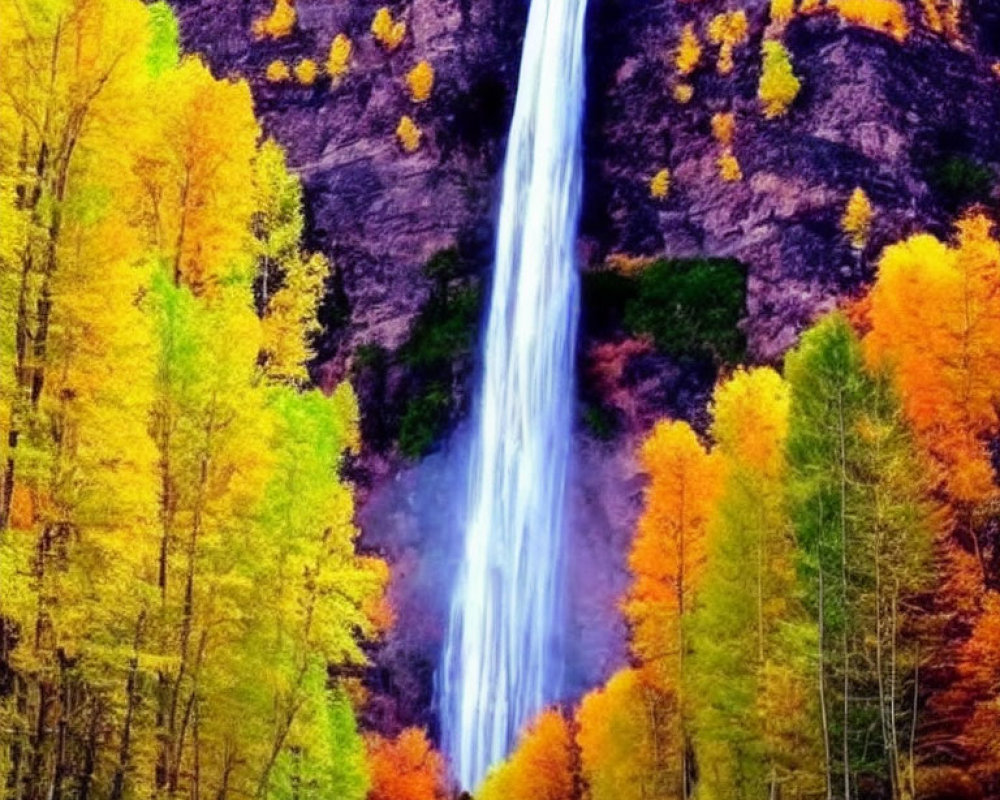 Autumn Waterfall Surrounded by Vibrant Foliage