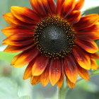 Sunflower against soft bokeh backdrop with translucent orange petals