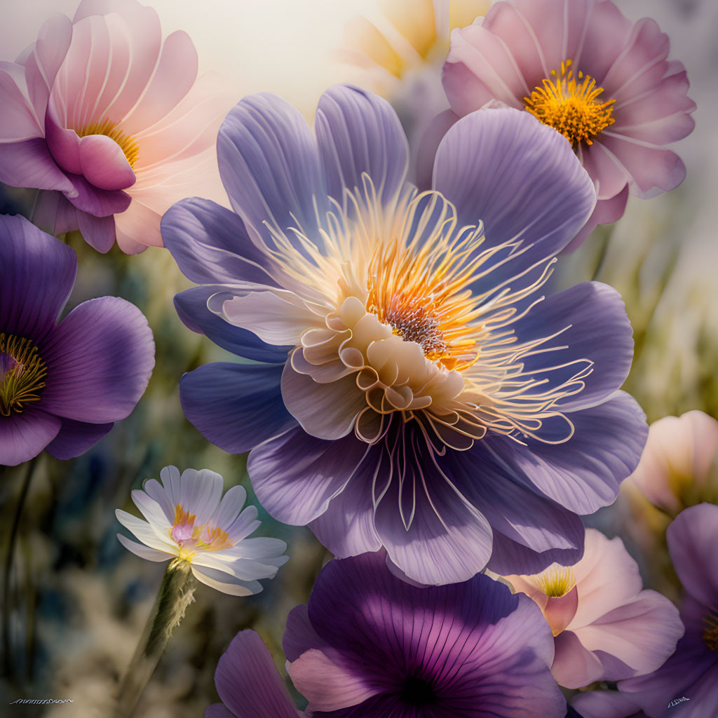 Close-Up of Vibrant Purple Flowers with Yellow Centers