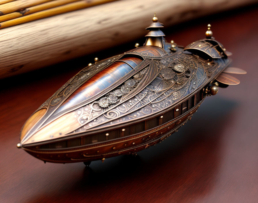 Detailed Steampunk Airship Model with Metalwork and Gears