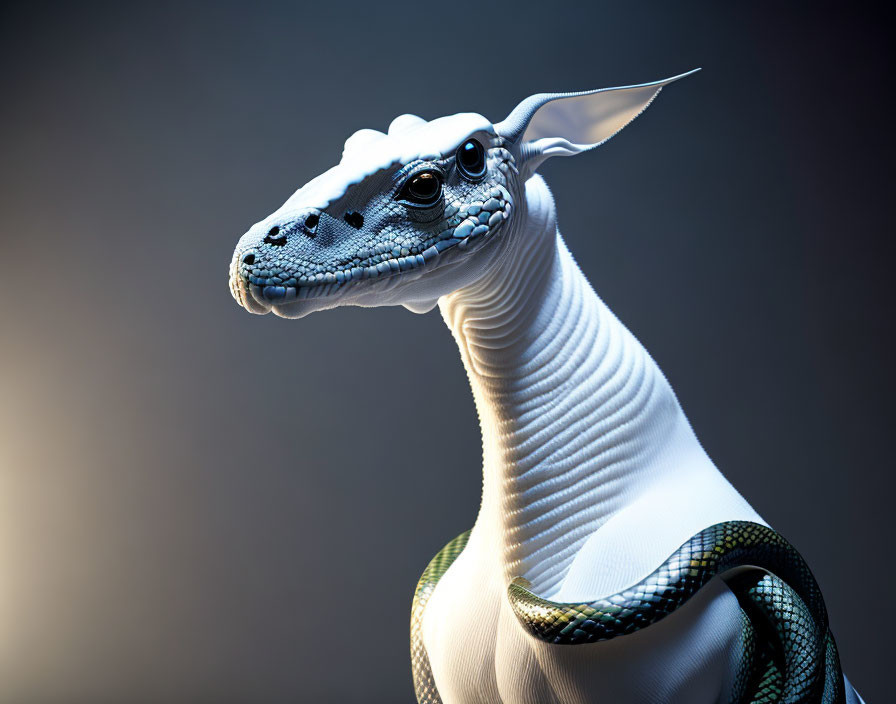 Fantasy Creature 3D Rendering with Dragon-like Head on Gradient Background