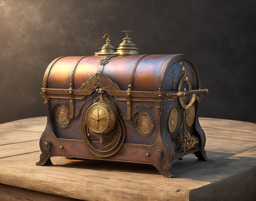 Vintage Steampunk-Style Chest with Metalwork and Gears