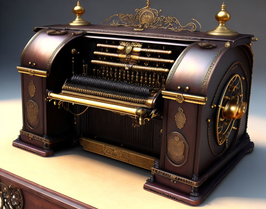 Antique Barrel Organ with Gold Accents and Intricate Details