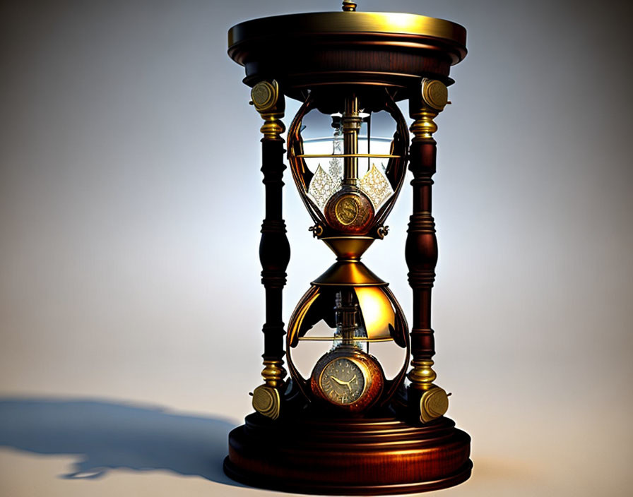 Intricate Design: Ornate Hourglass with Embedded Pocket Watch