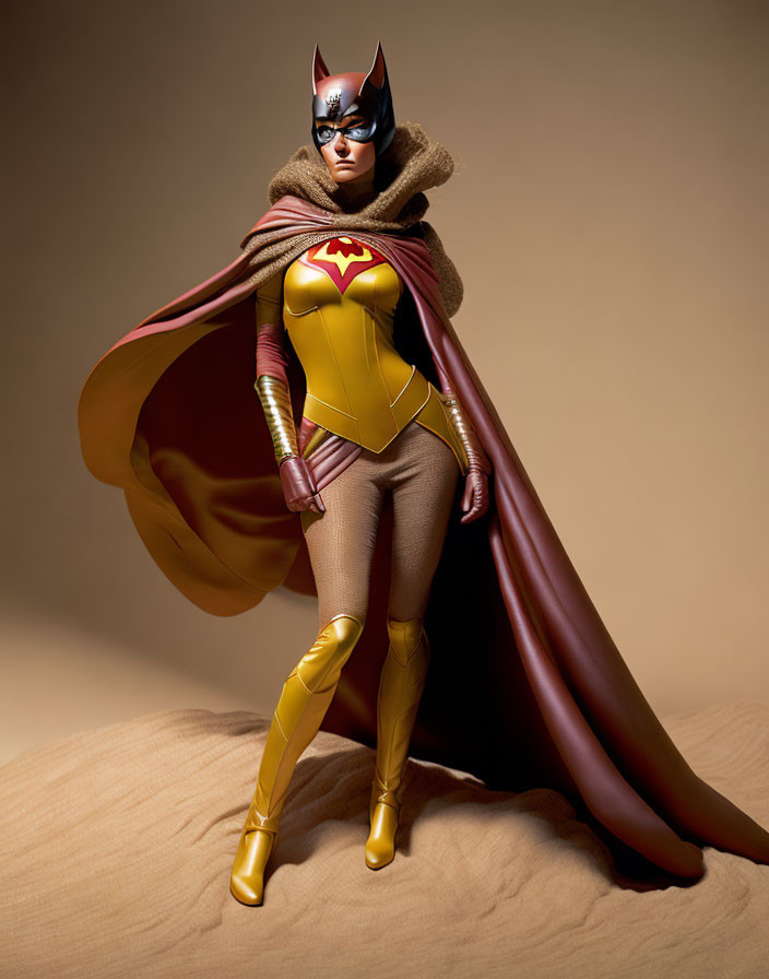 Batgirl Costume with Yellow Bat Emblem and Flowing Cape