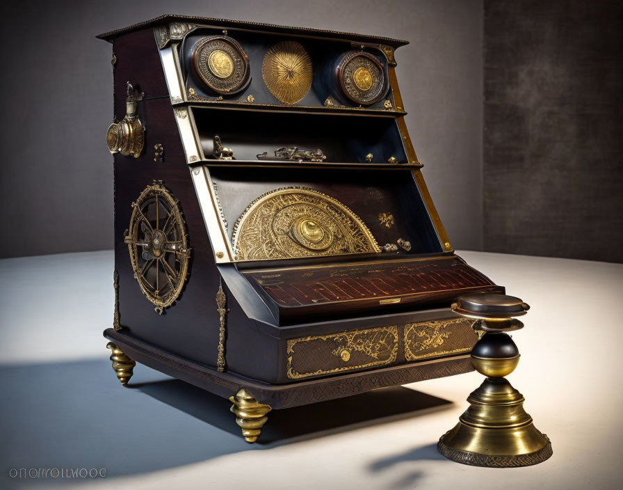 Vintage-Style Writing Desk with Steampunk Aesthetic