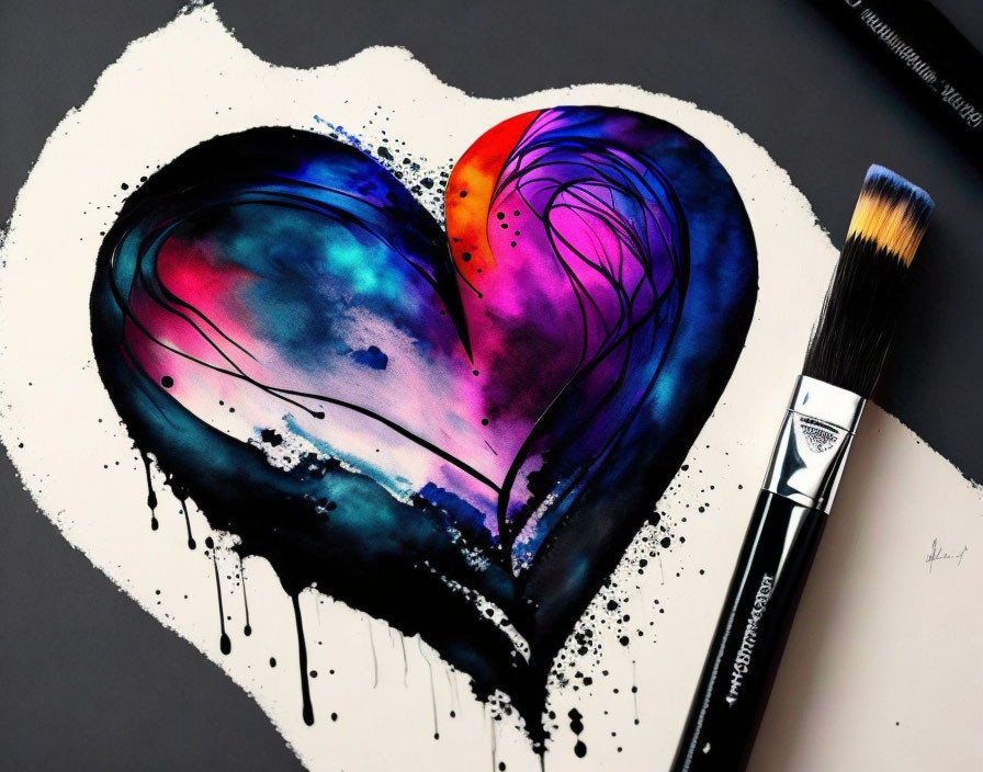 Vibrant Heart-Shaped Painting with Blue and Purple Hues