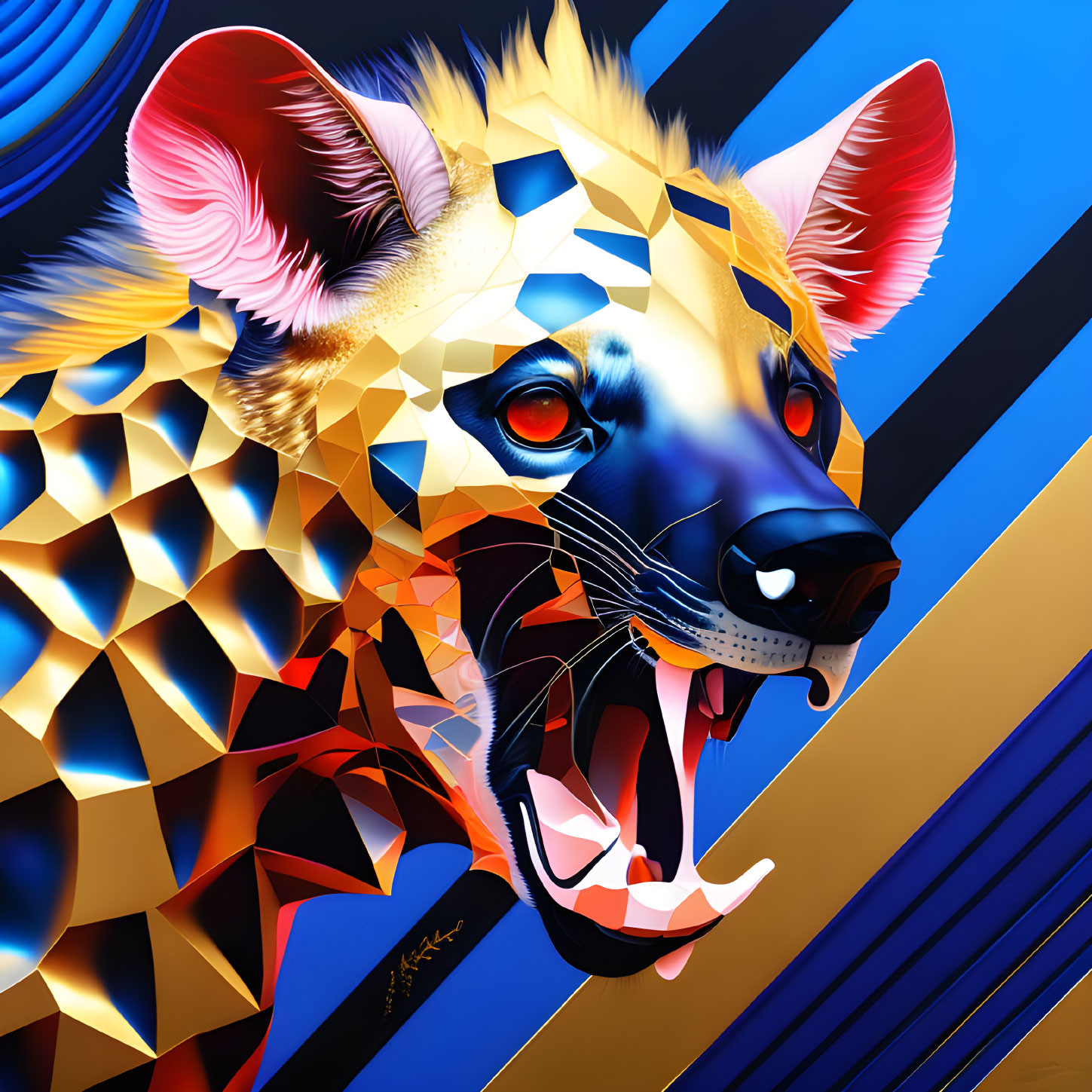 Colorful Geometric Hyena Artwork with Abstract Shapes