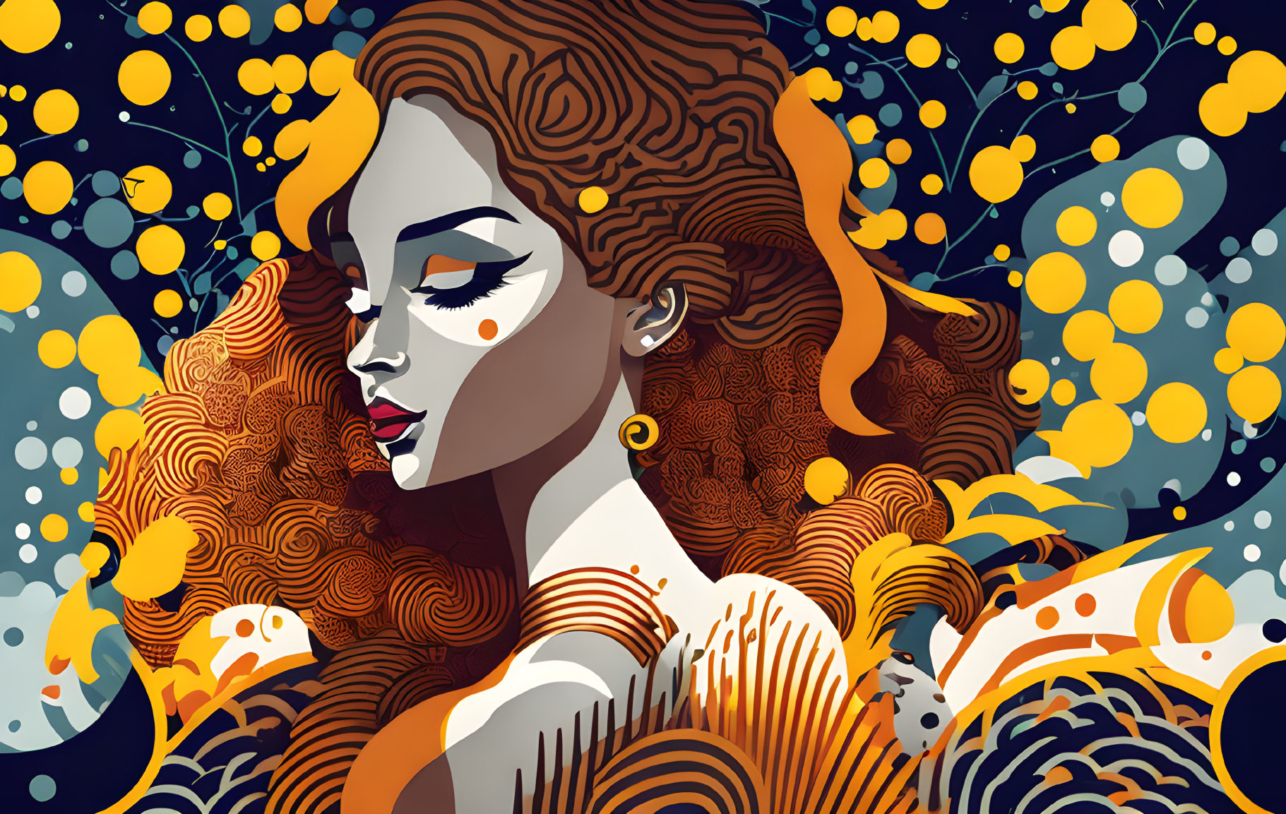 Vibrant Abstract Nature-Inspired Woman Illustration