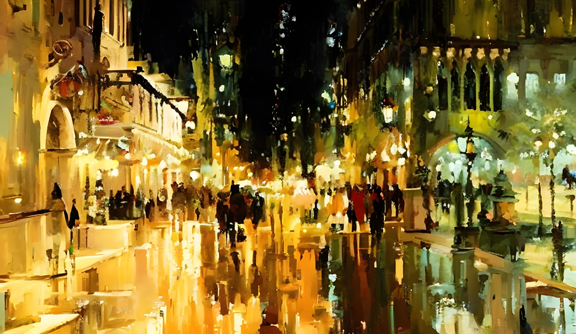 Impressionistic night street scene with vibrant colors