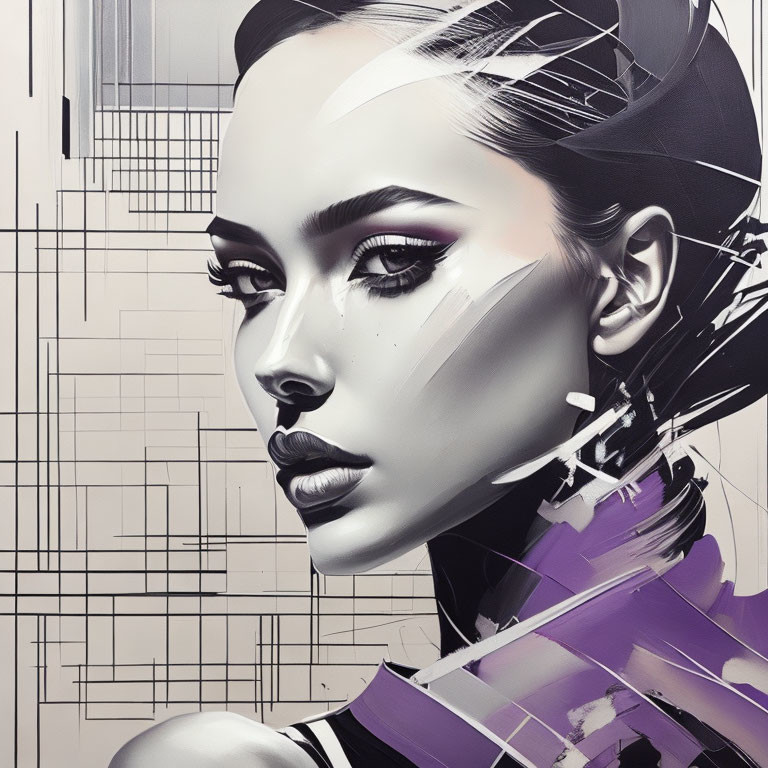 Geometric abstract portrait of a woman with monochrome color scheme