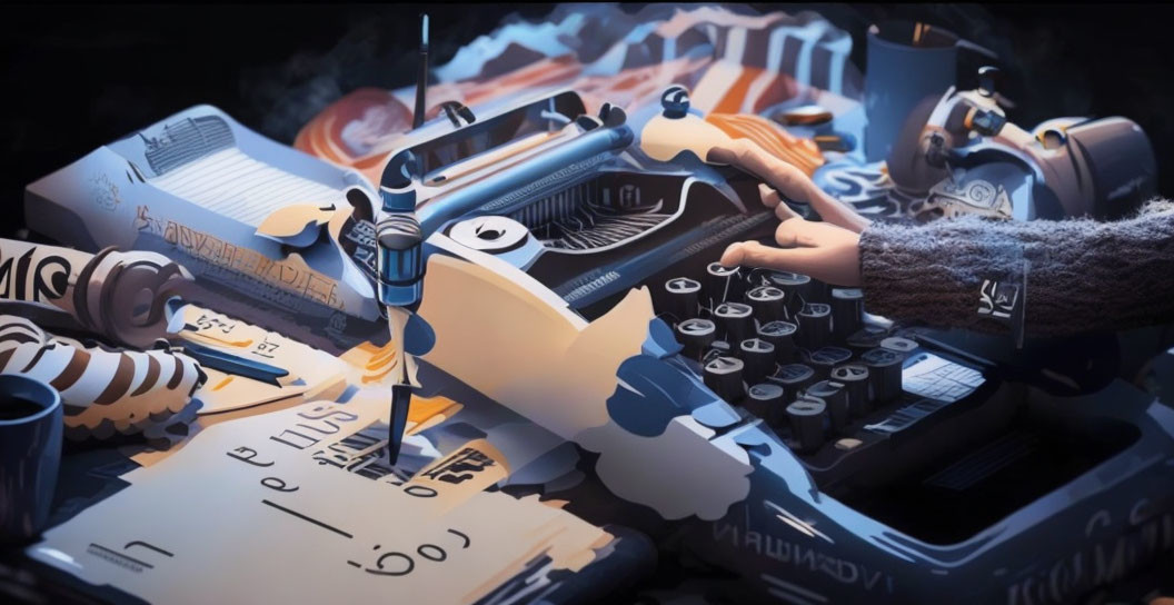 Stylized image of hands typing on vintage typewriter with mathematical equations