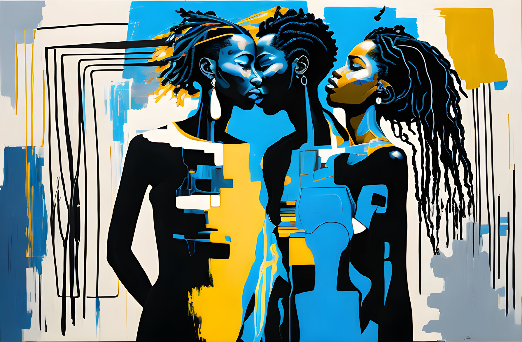 Abstract Blue and Yellow Stylized Figures on Background