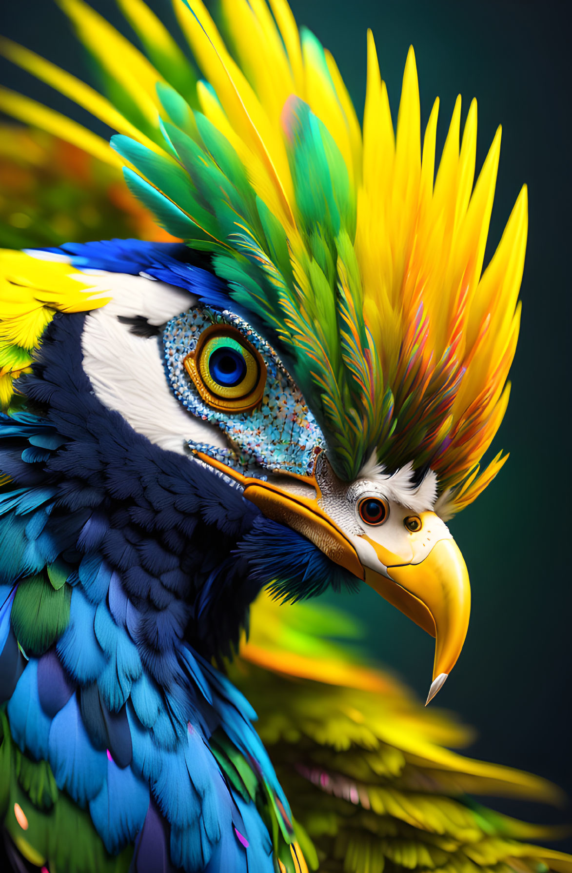 Colorful Parrot with Detailed Blue Eye and Yellow Feathers