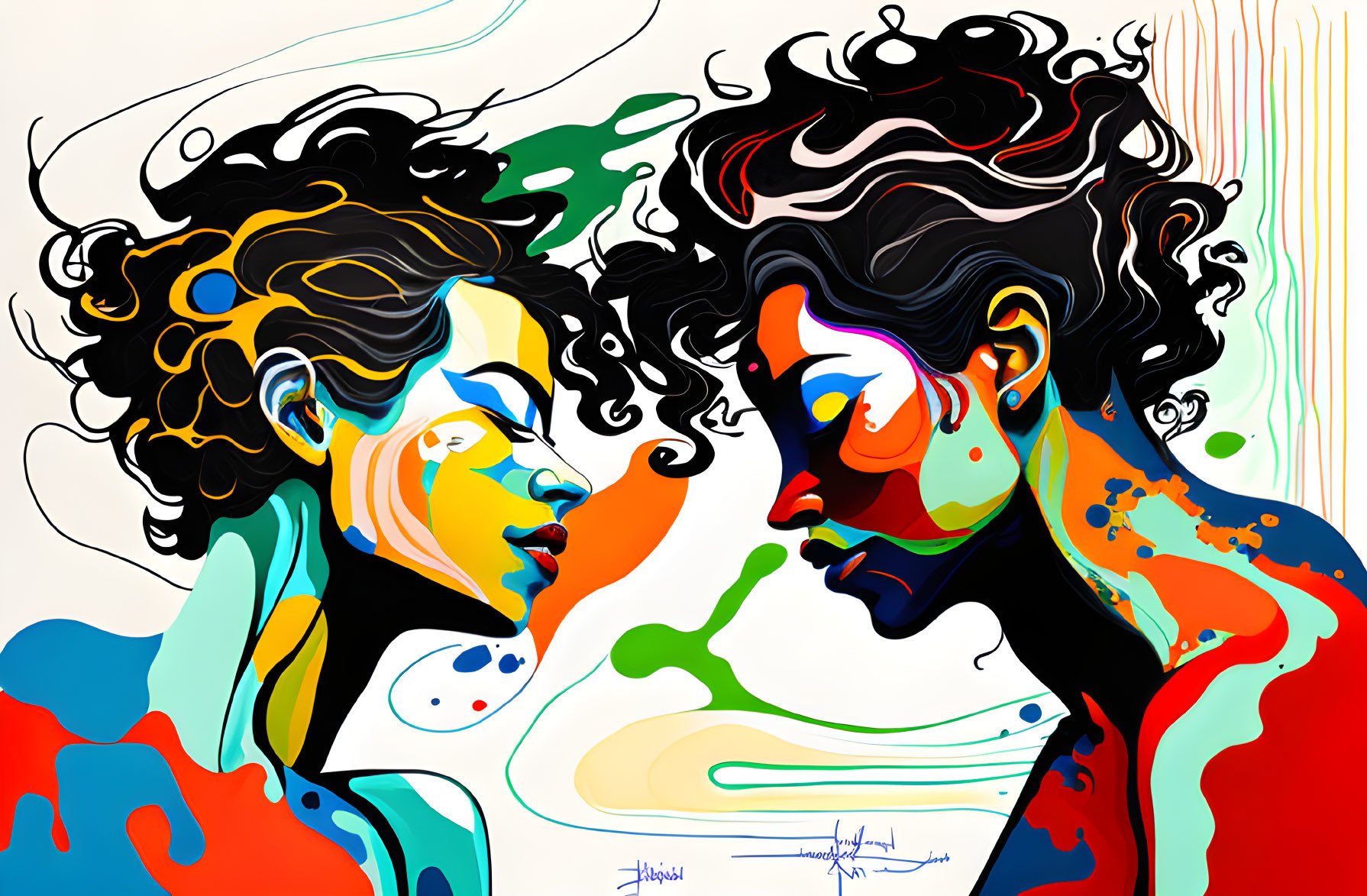 Colorful Abstract Artwork: Stylized Faces in Profile