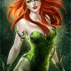 Stylized Portrait of a Woman with Red Hair and Green Dress