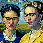 Vibrant Mosaic Portrait of Two Women with Floral Patterns