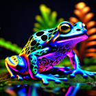 Colorful Frog Digital Art with Neon Hues on Dark Background