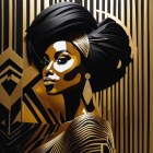 Luxurious gold and black themed woman illustration with stylized features