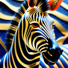 Colorful digital artwork of zebra with neon stripes on wavy background