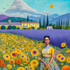 Traditional Mexican Attire Woman in Van Gogh-Inspired Scene